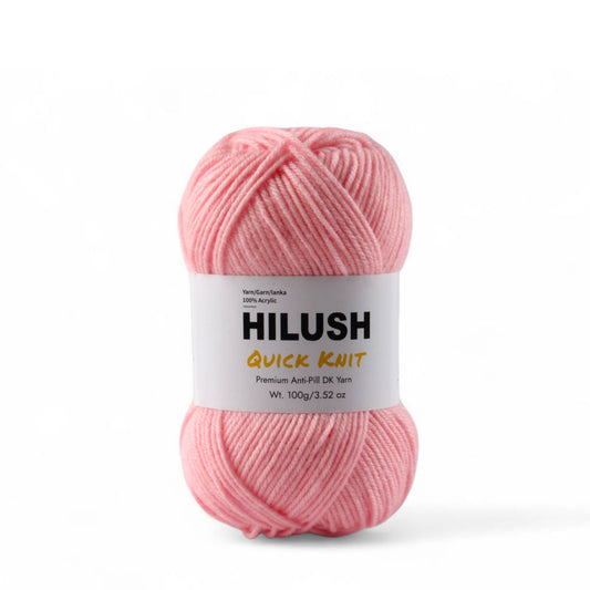 Hilush quick knit yarn ball in baby pink color, 100g medium weight acrylic yarn for knitting and crochet
