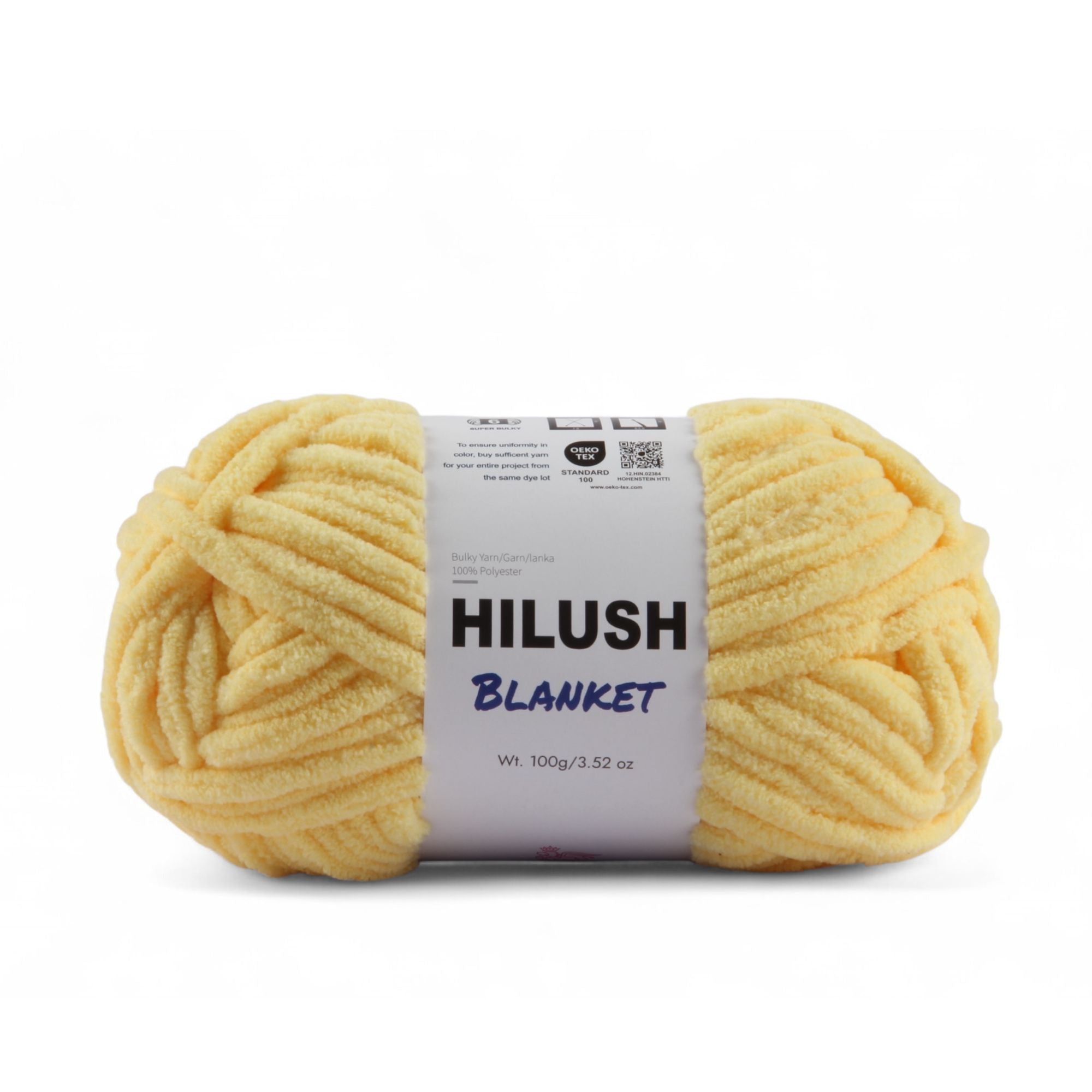 Hilush blanket yarn ball in sunrise yellow color, 100g super bulky weight polyester yarn for knitting and crochet