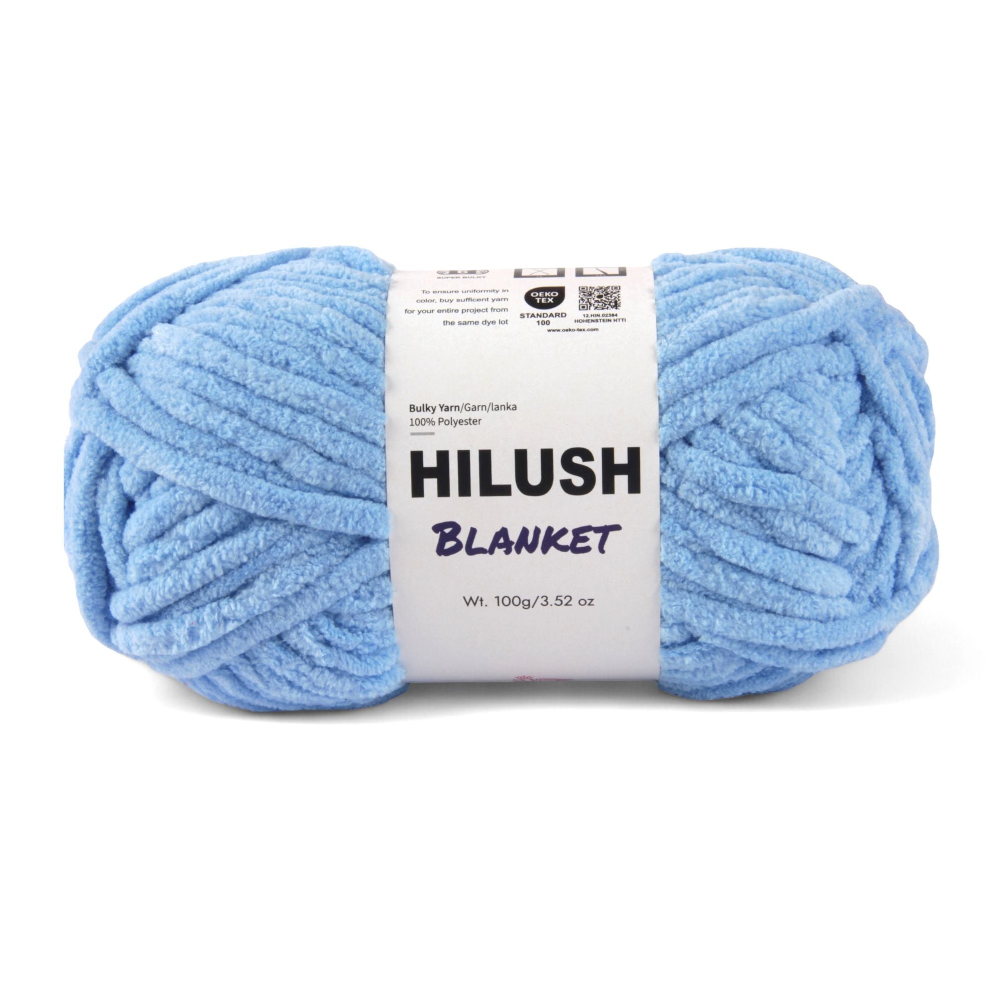 Hilush blanket yarn ball in blue color, 100g super bulky weight polyester yarn for knitting and crochet