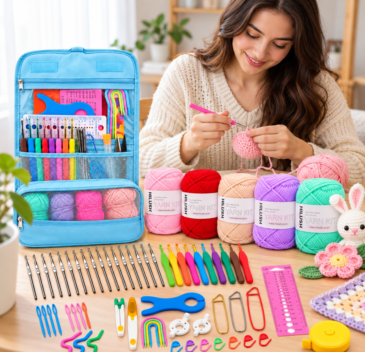 Crochet Kit for Beginners – 59-Piece Set with Yarn, Crochet Hooks & Accessories