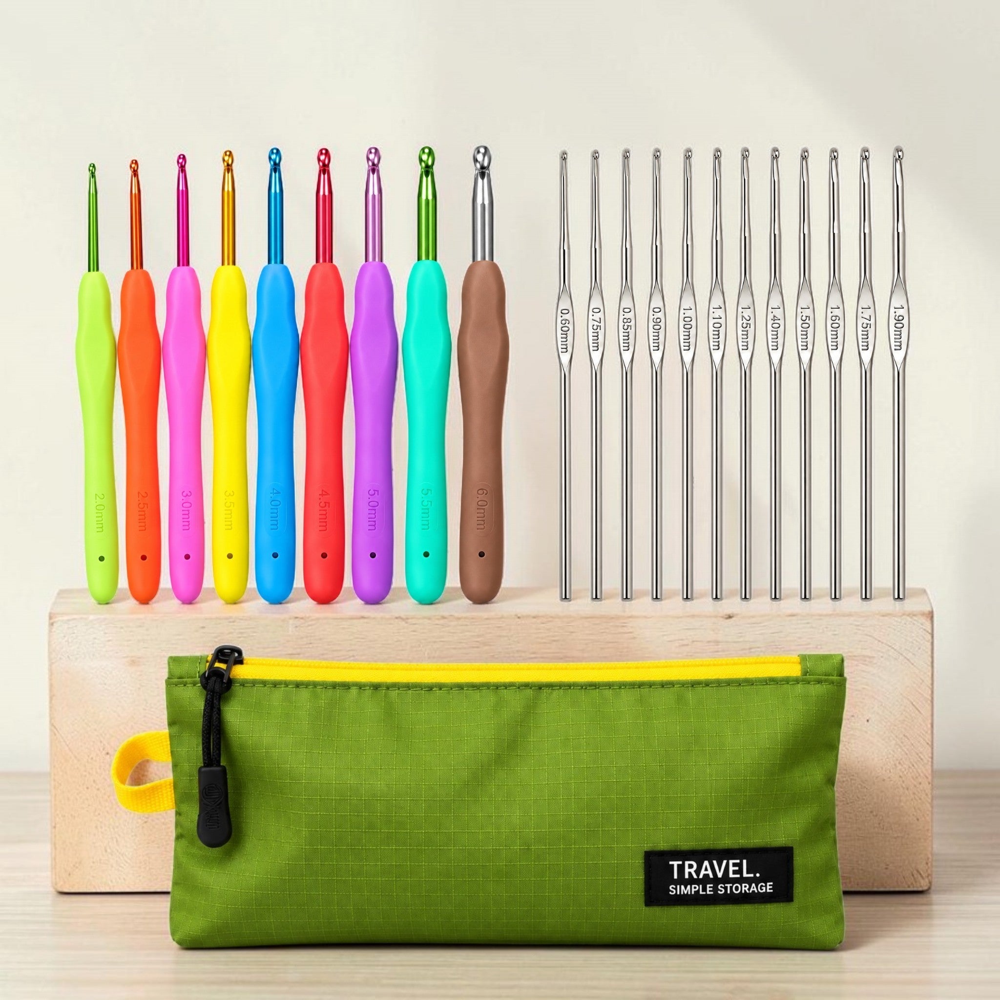 HILUSH Crochet Hook Set with Travel Pouch – 21-Piece Ergonomic & Steel Crochet Needles Kit