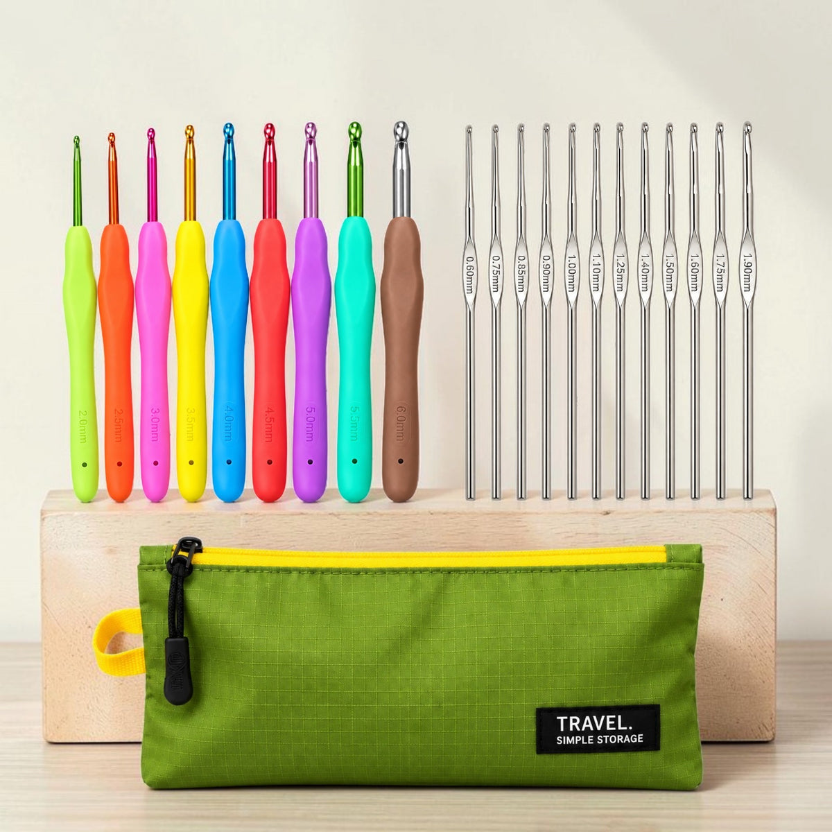 HILUSH Crochet Hook Set with Travel Pouch – 21-Piece Ergonomic & Steel Crochet Needles Kit
