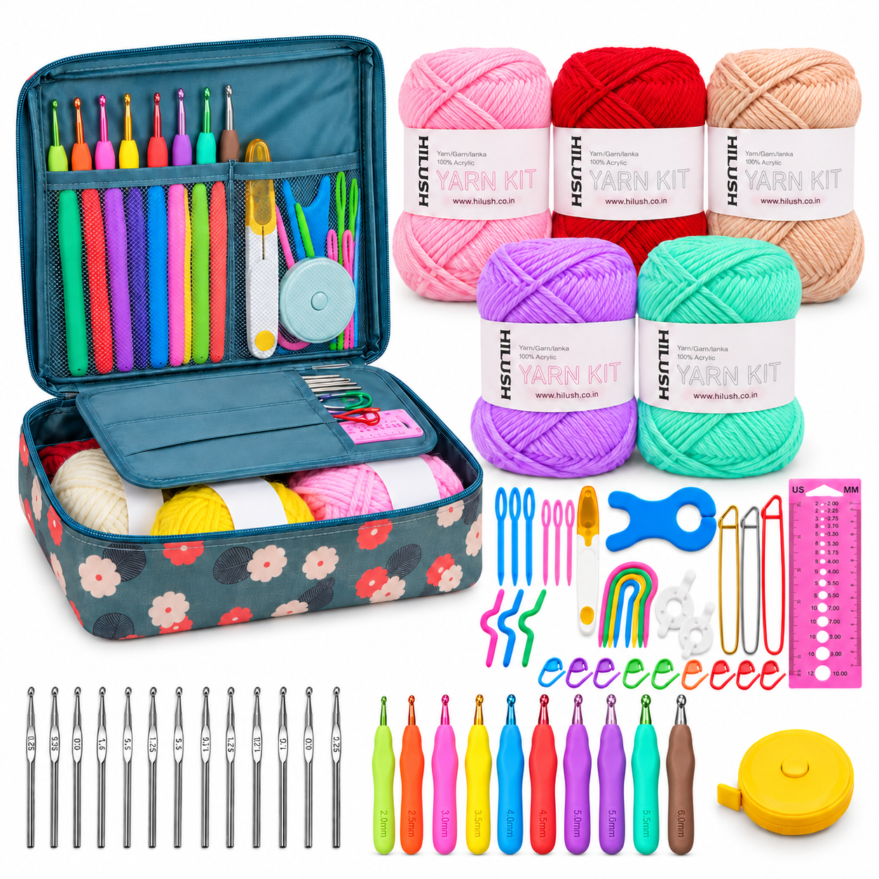 Crochet Kit for Beginners – 59-Piece Set with Yarn, Crochet Hooks & Accessories