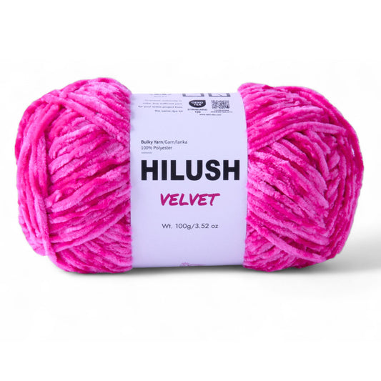 Hilush velvet yarn ball in pink color, 100g bulky weight polyester yarn for knitting and crochet