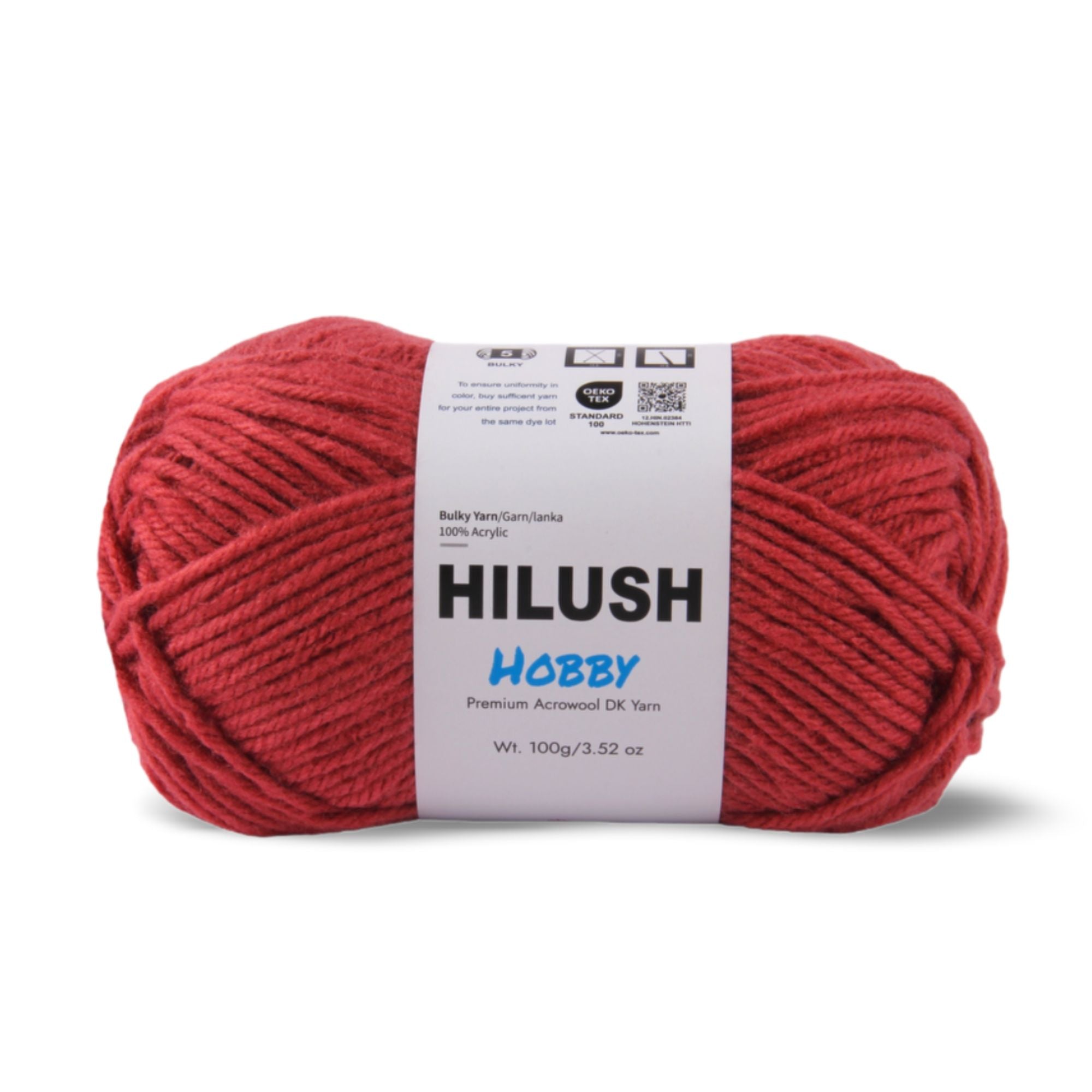 Hilush hobby yarn ball in brick red color, 100g bulky weight acrylic yarn for knitting and crochet