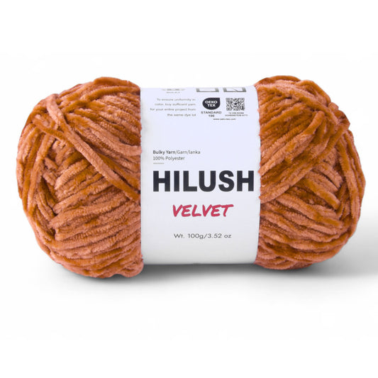 Hilush velvet yarn ball in dust brown color, 100g bulky weight polyester yarn for knitting and crochet