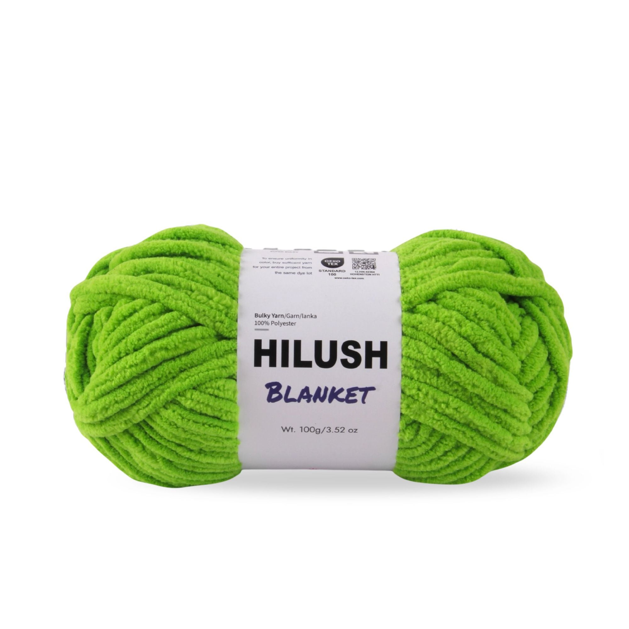 Hilush blanket yarn ball in green color, 100g super bulky weight polyester yarn for knitting and crochet