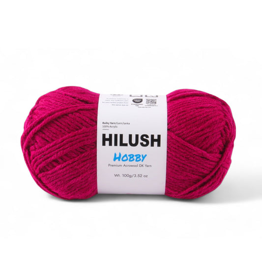 Hilush hobby yarn ball in dark pink color, 100g bulky weight acrylic yarn for knitting and crochet