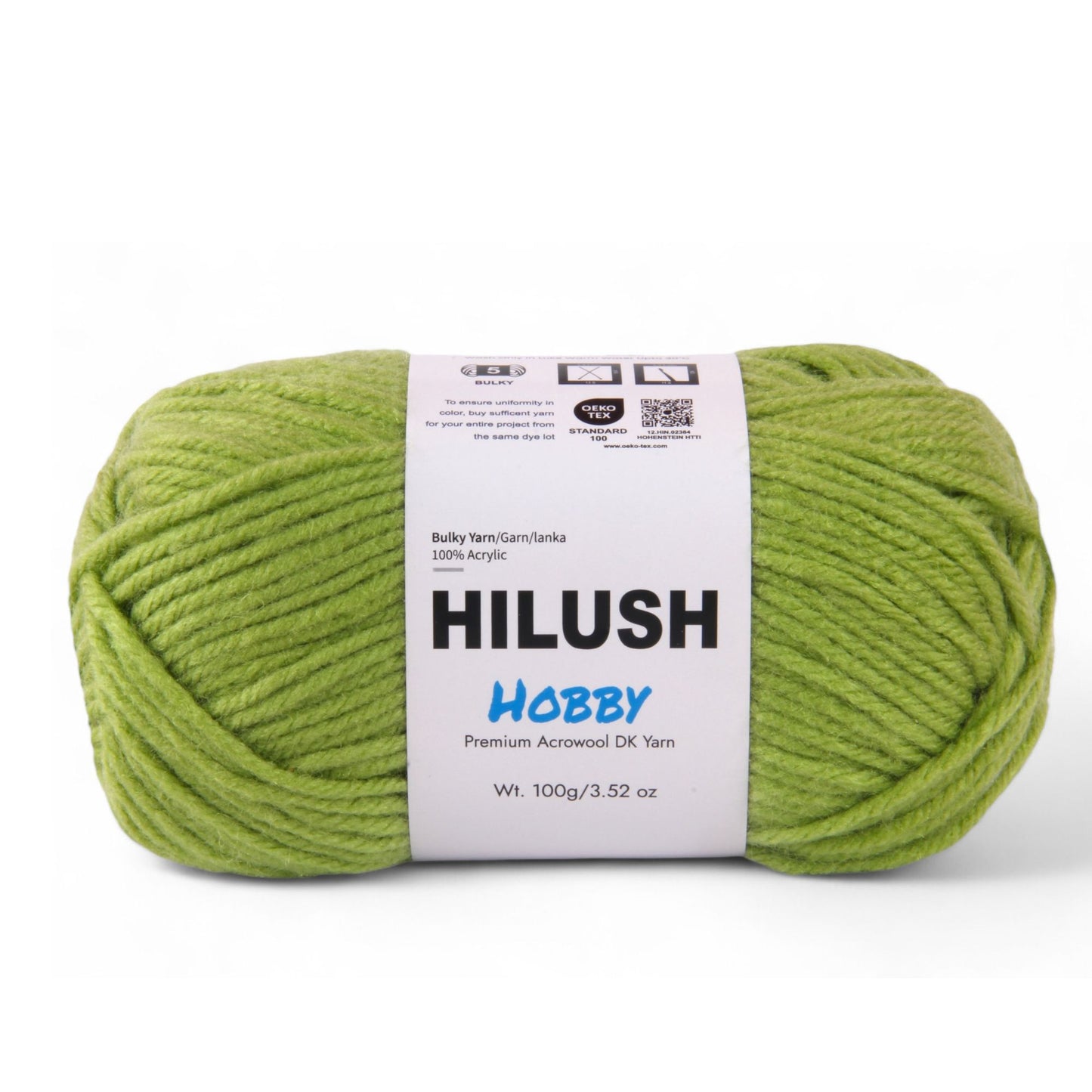 Hilush hobby yarn ball in pista green color, 100g bulky weight acrylic yarn for knitting and crochet