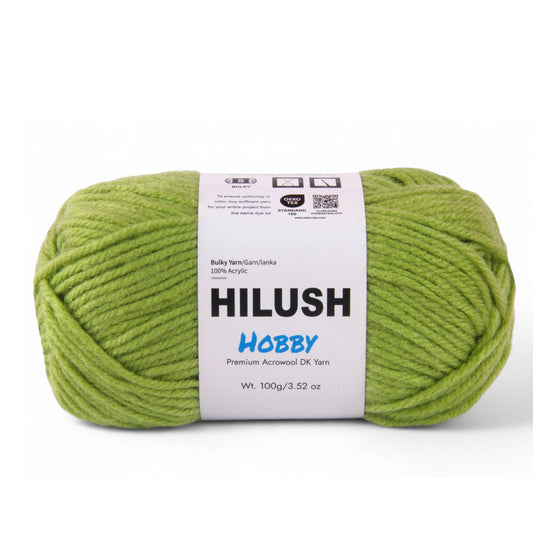 Hilush hobby yarn ball in pista green color, 100g bulky weight acrylic yarn for knitting and crochet
