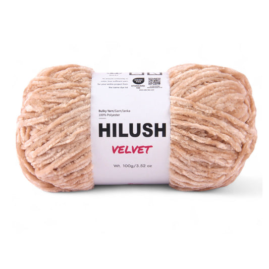 Hilush velvet yarn ball in beige color, 100g bulky weight polyester yarn for knitting and crochet