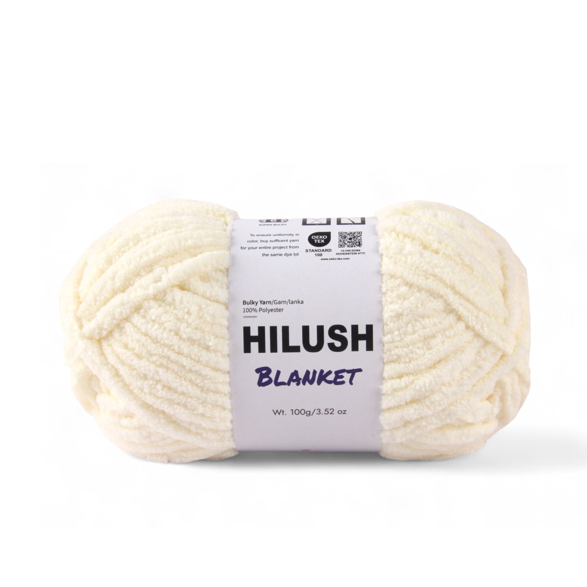 Hilush blanket yarn ball in off white, 100g super bulky weight polyester yarn for knitting and crochet