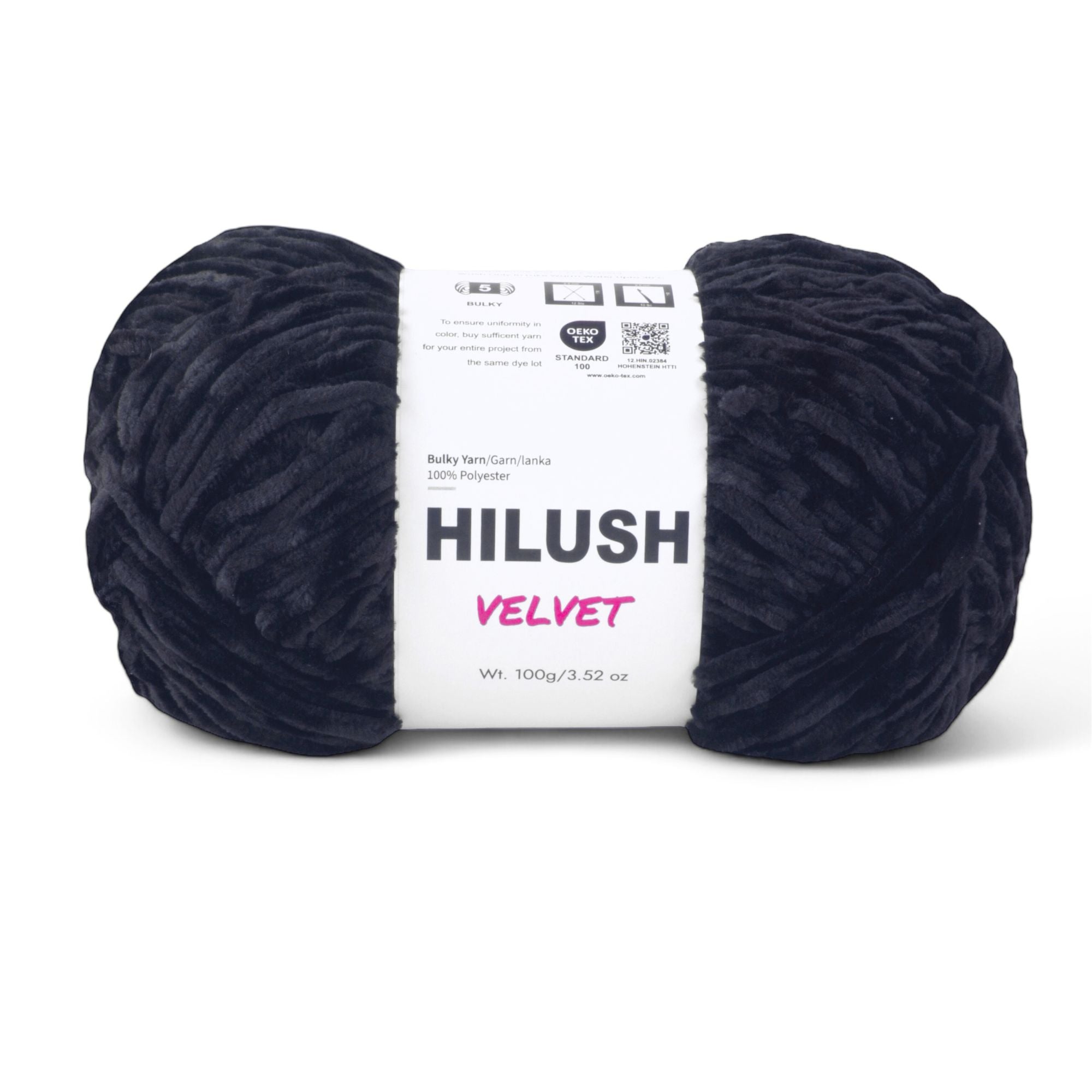 Hilush velvet yarn ball in black color, 100g bulky weight polyester yarn for knitting and crochet