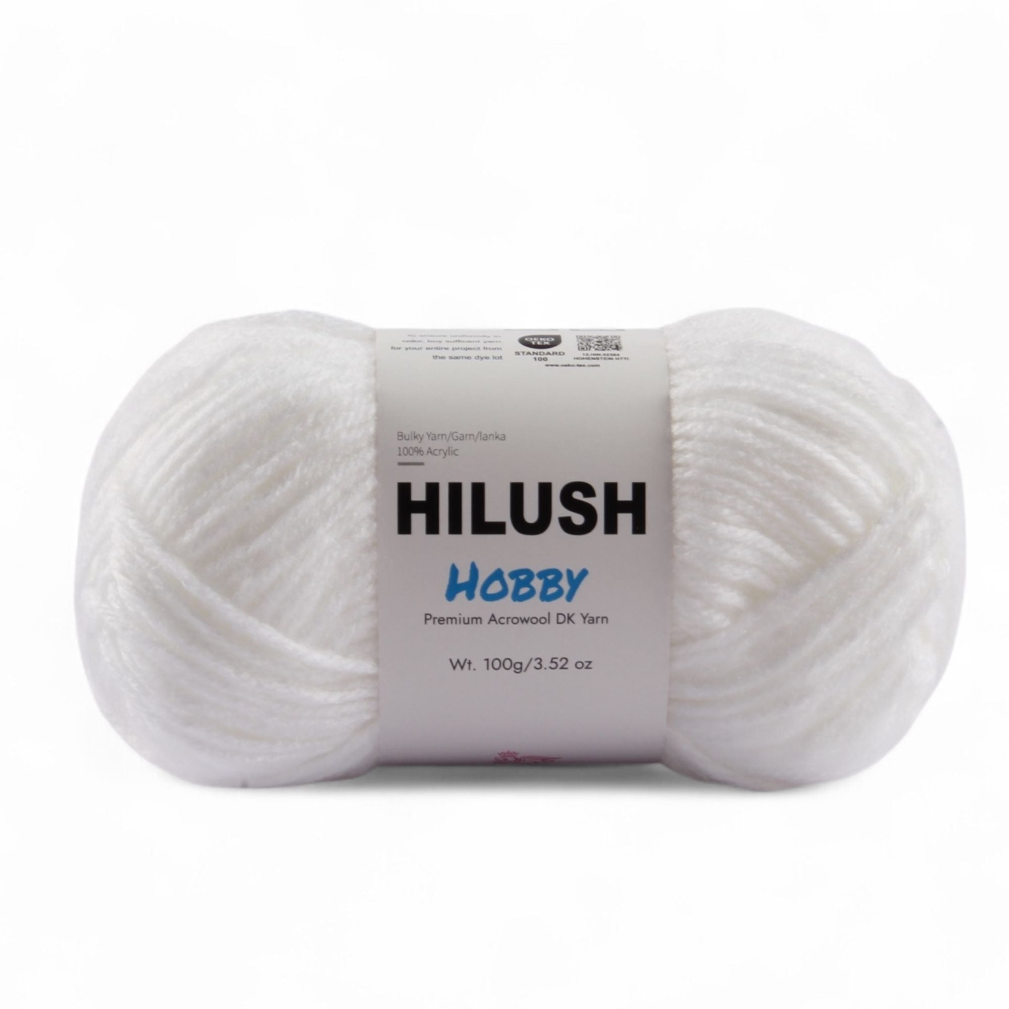 Hilush hobby yarn ball in white color, 100g bulky weight acrylic yarn for knitting and crochet