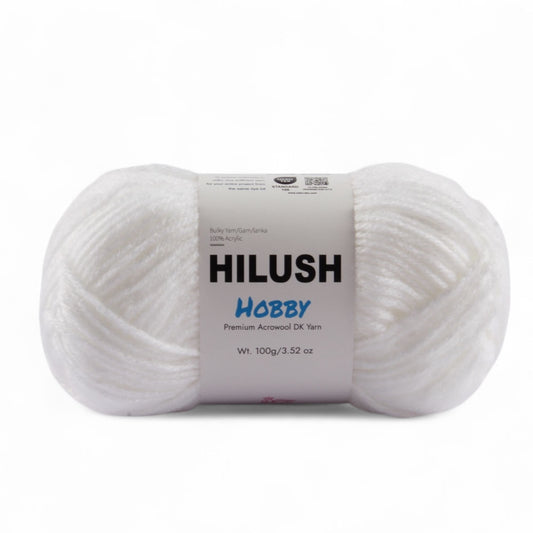 Hilush hobby yarn ball in white color, 100g bulky weight acrylic yarn for knitting and crochet