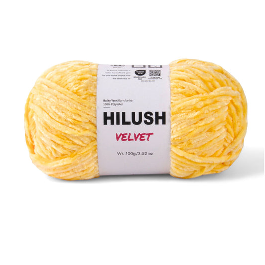 Hilush velvet yarn ball in yellow color, 100g bulky weight polyester yarn for knitting and crochet