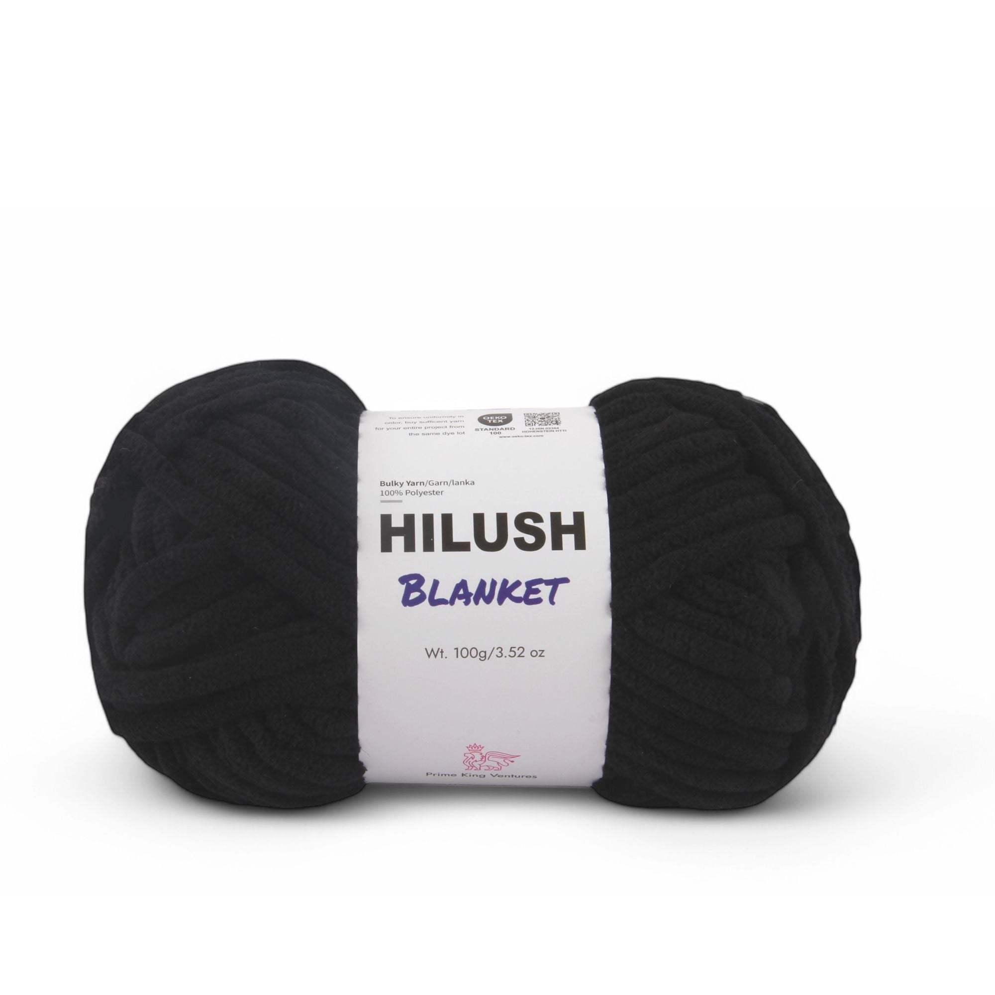 Hilush blanket yarn ball in black color, 100g super bulky weight polyester yarn for knitting and crochet