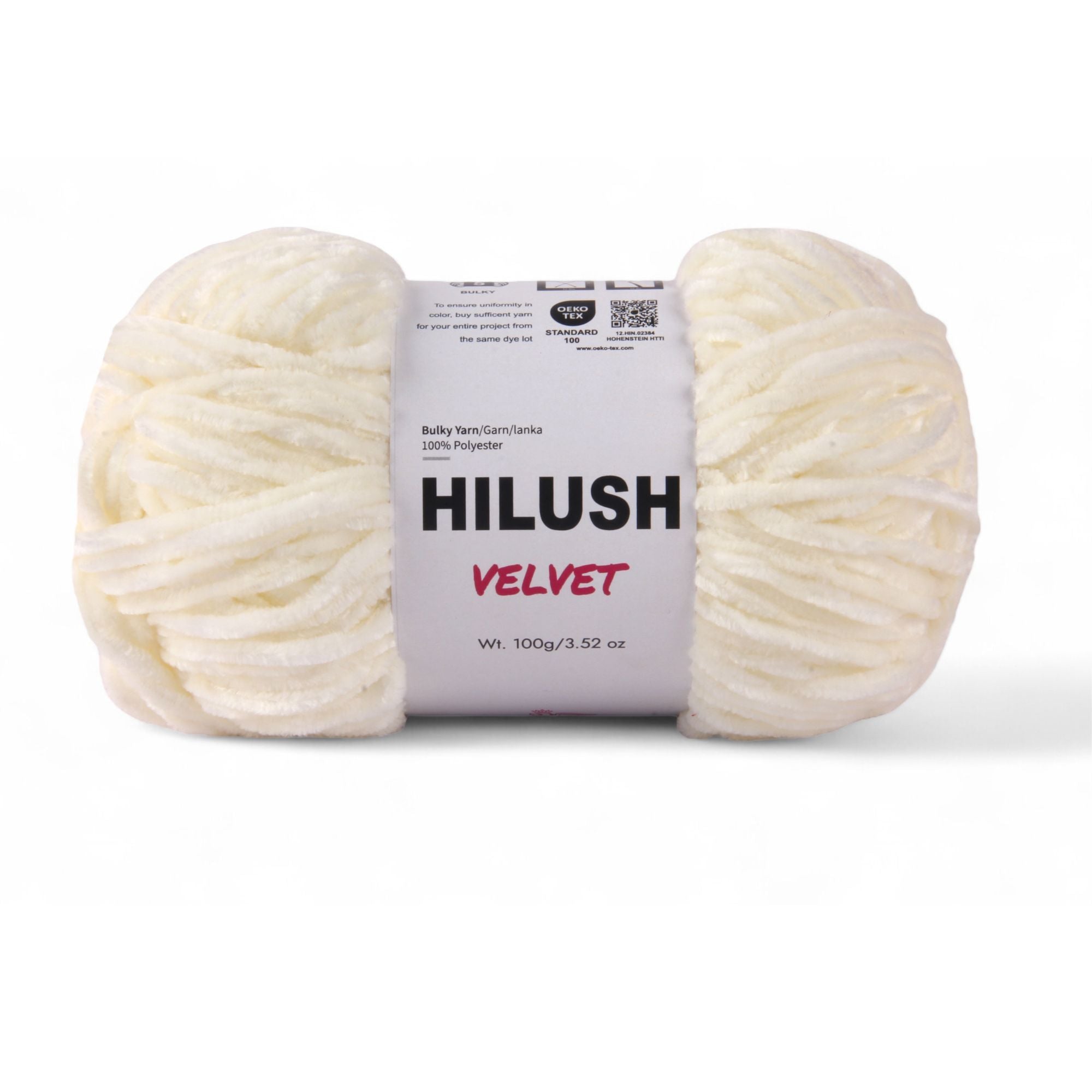 Hilush velvet yarn ball in off white color, 100g bulky weight polyester yarn for knitting and crochet