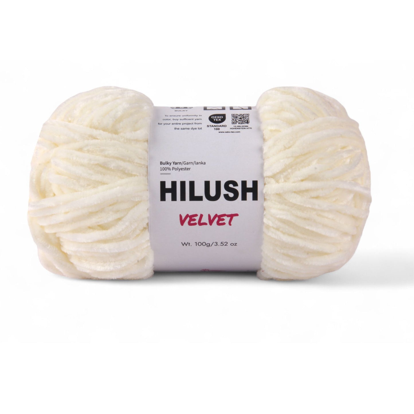 Hilush velvet yarn ball in off white color, 100g bulky weight polyester yarn for knitting and crochet
