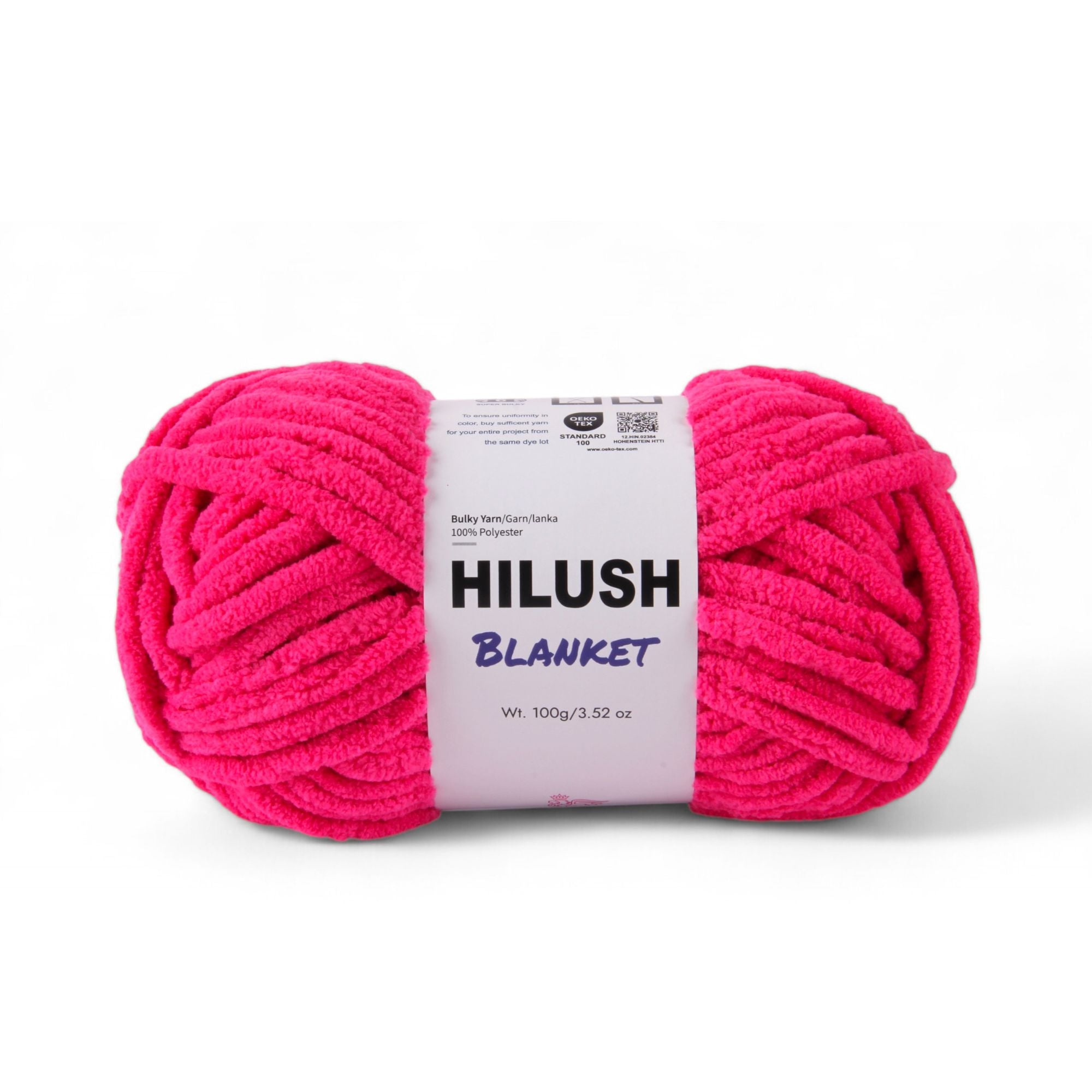 Hilush blanket yarn ball in hot pink color, 100g super bulky weight polyester yarn for knitting and crochet