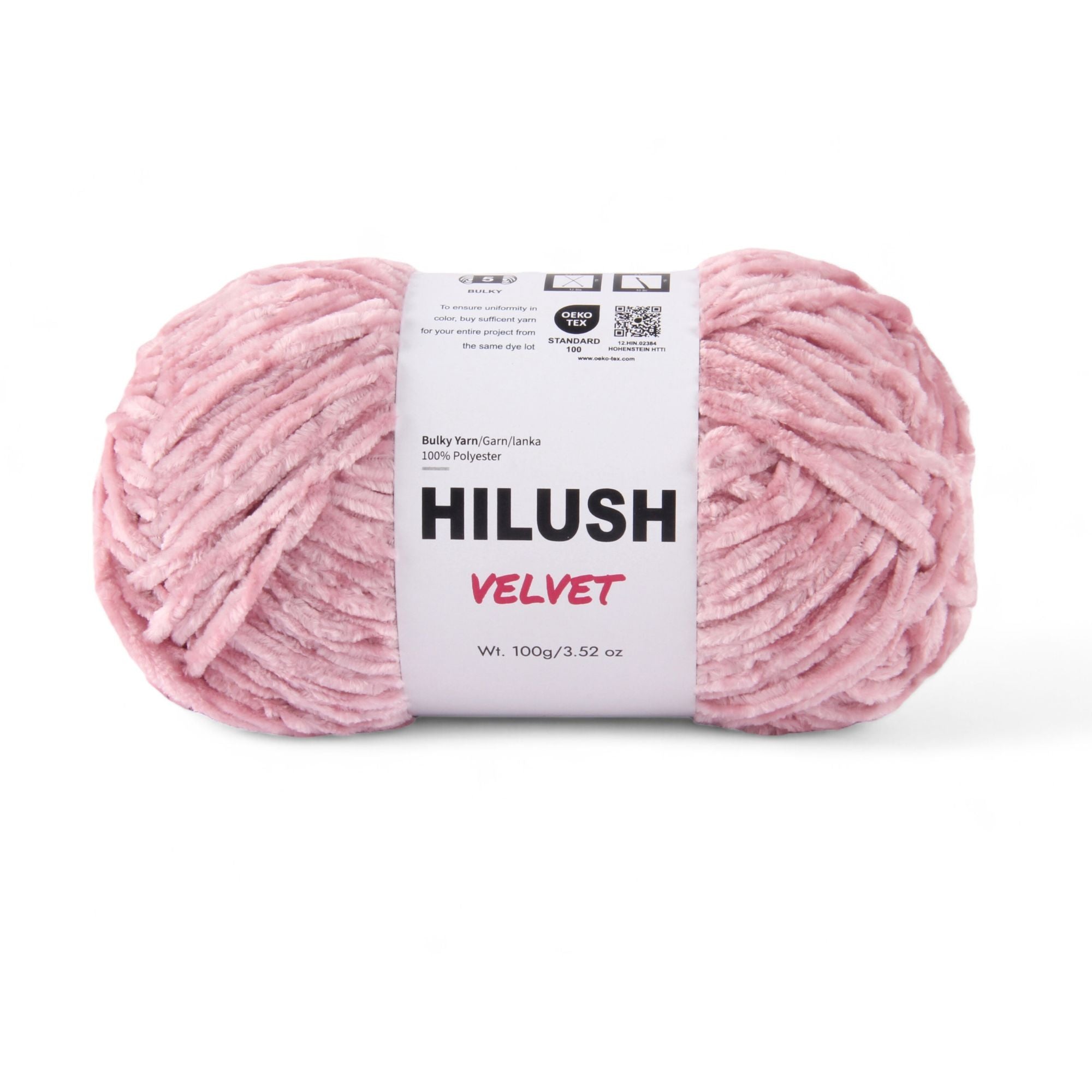 Hilush velvet yarn ball in baby pink color, 100g bulky weight polyester yarn for knitting and crochet