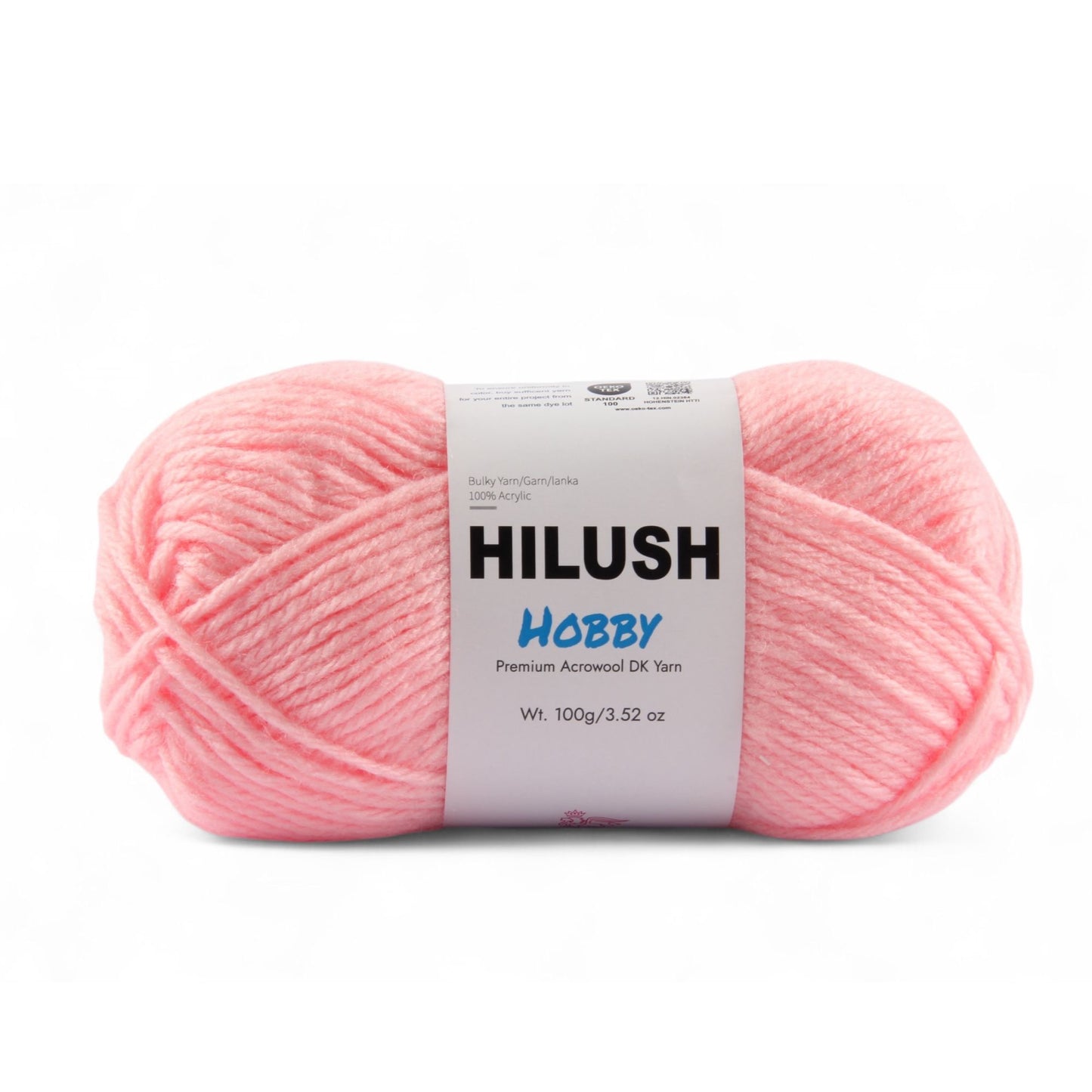Hilush hobby yarn ball in baby pink color, 100g bulky weight acrylic yarn for knitting and crochet