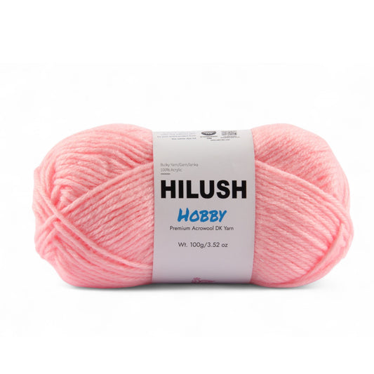 Hilush hobby yarn ball in baby pink color, 100g bulky weight acrylic yarn for knitting and crochet