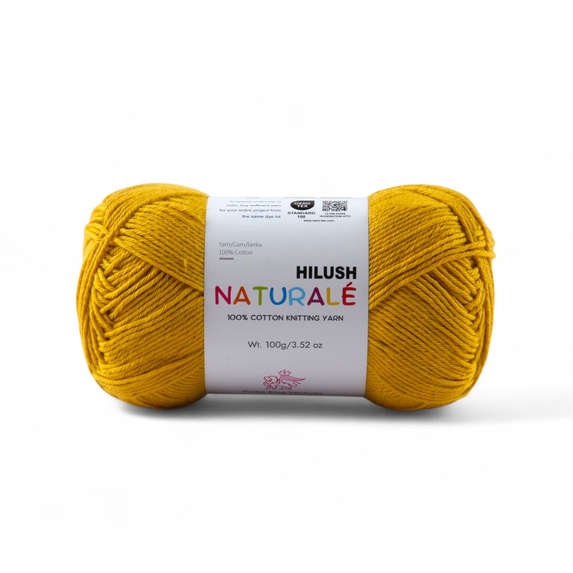 Hilush natural yarn ball in camel yellow color, 100g medium weight cotton yarn for knitting and crochet