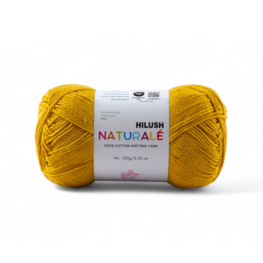 Hilush natural yarn ball in camel yellow color, 100g medium weight cotton yarn for knitting and crochet