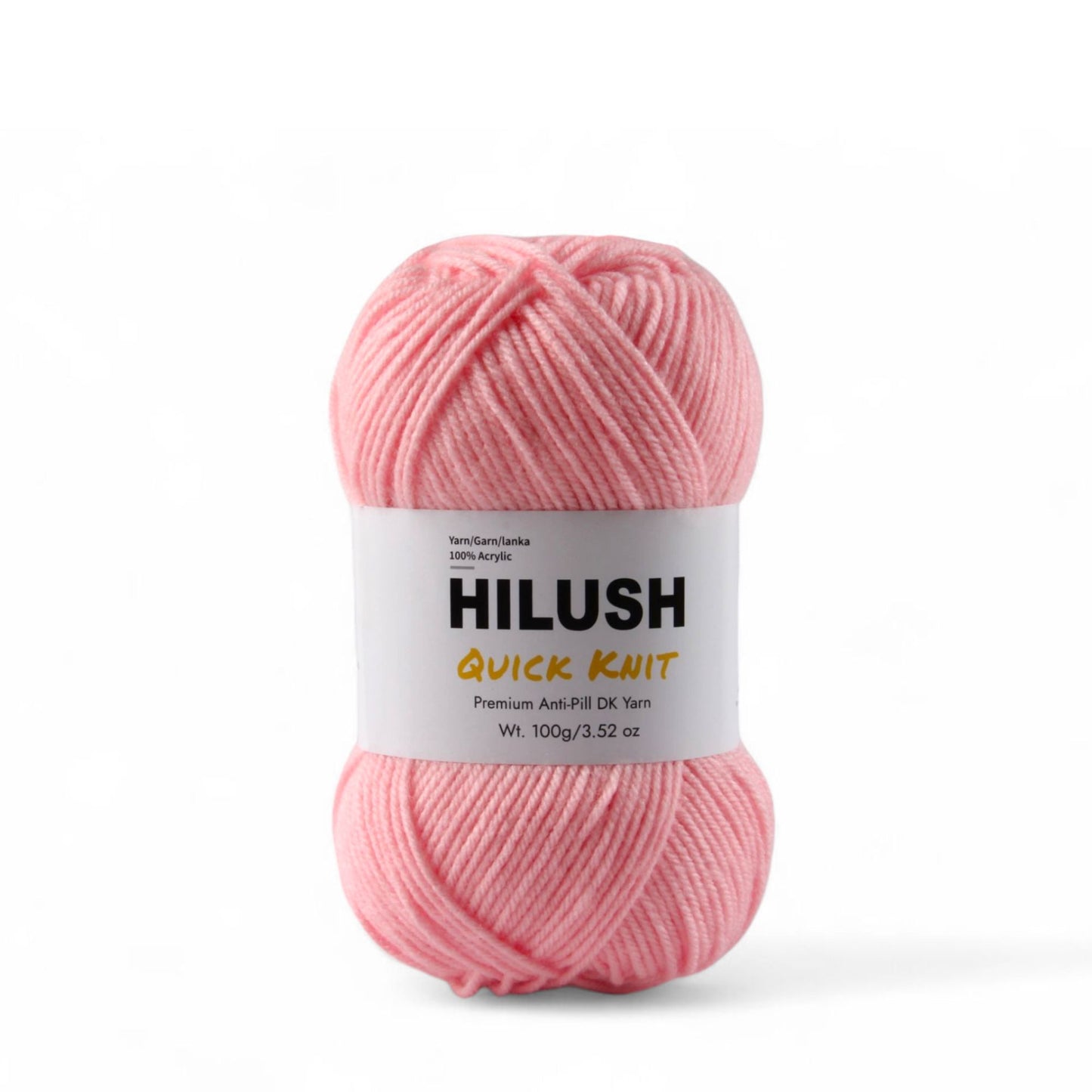 Hilush quick knit yarn ball in baby pink color, 100g medium weight acrylic yarn for knitting and crochet
