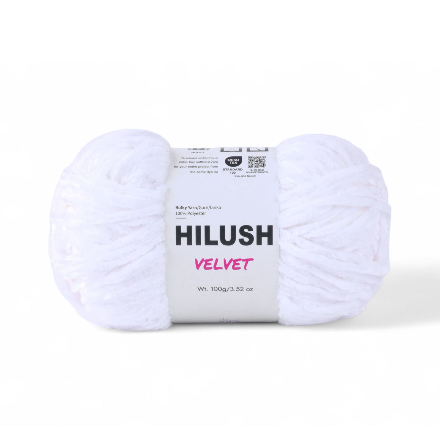 Hilush velvet yarn ball in white color, 100g bulky weight polyester yarn for knitting and crochet