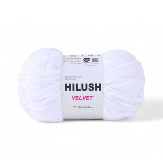Hilush velvet yarn ball in white color, 100g bulky weight polyester yarn for knitting and crochet