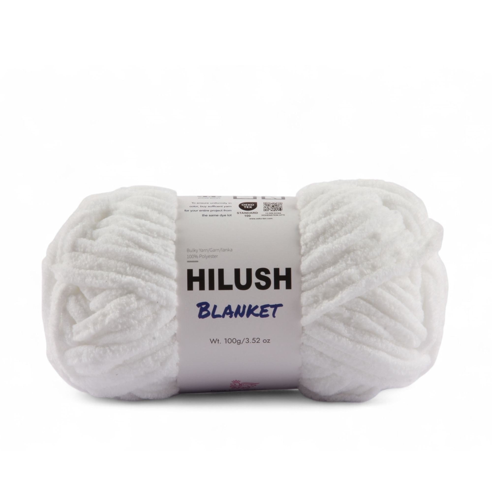 Hilush blanket yarn ball in white color, 100g super bulky weight polyester yarn for knitting and crochet