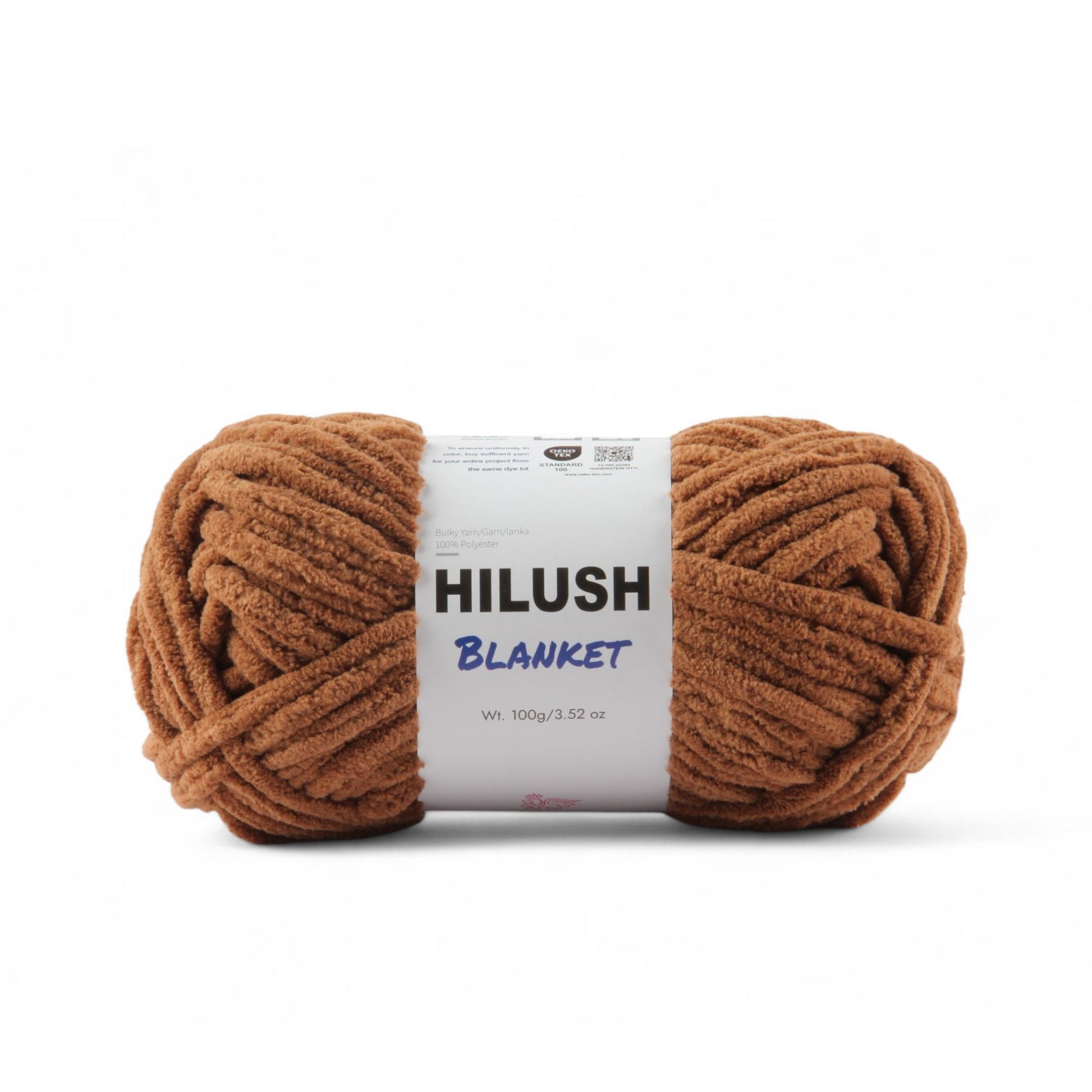 Hilush blanket yarn ball in brown color, 100g super bulky weight polyester yarn for knitting and crochet