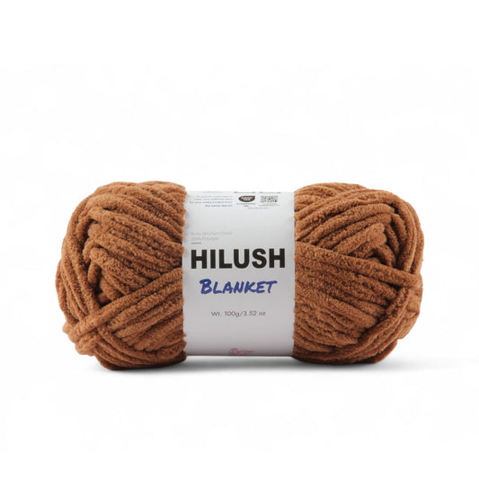 Hilush blanket yarn ball in brown color, 100g super bulky weight polyester yarn for knitting and crochet