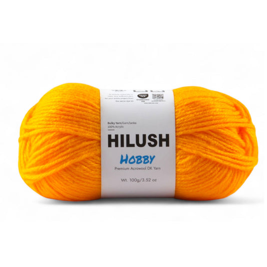 Hilush hobby yarn ball in sunflower yellow color, 100g bulky weight acrylic yarn for knitting and crochet