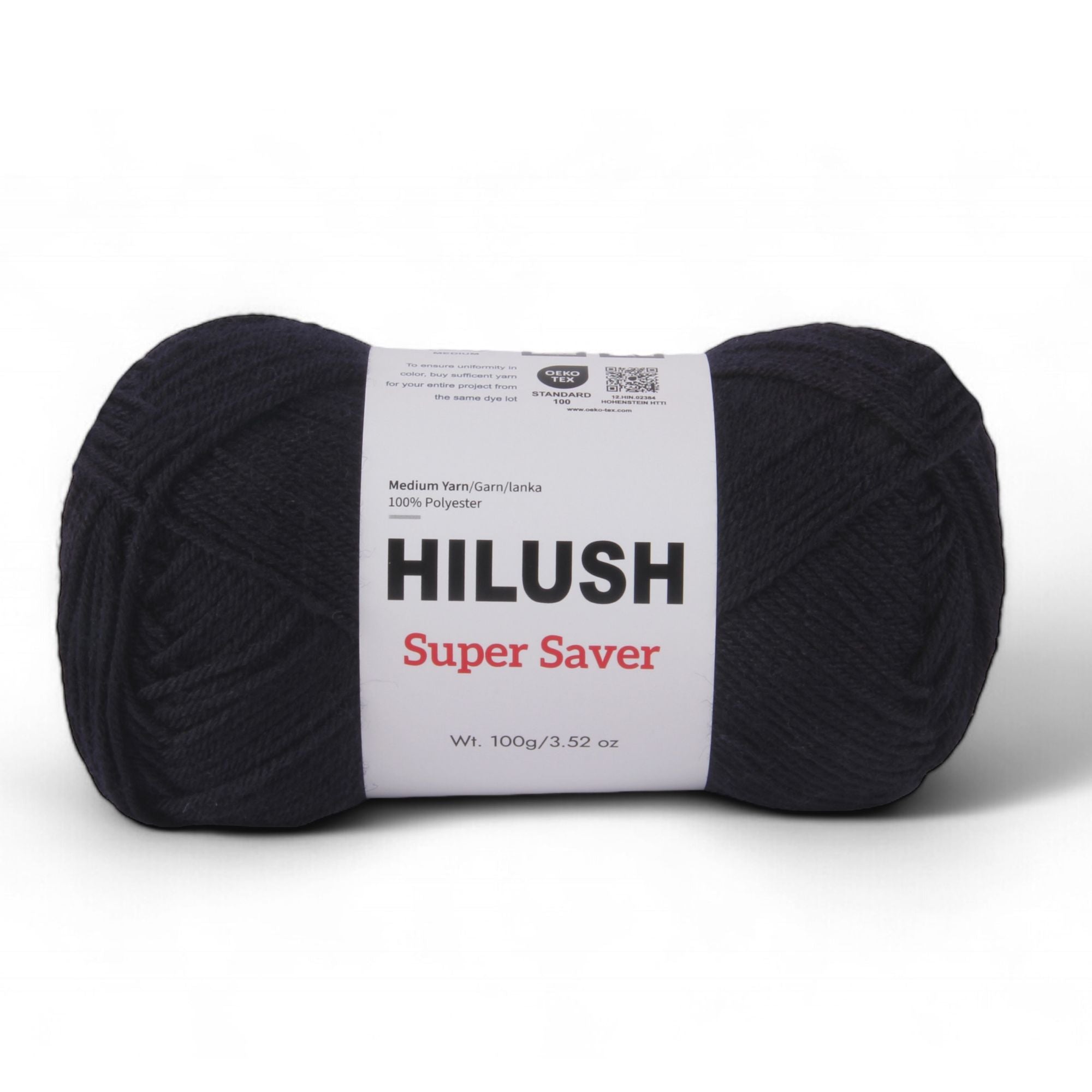 Hilush Super Saver yarn ball in black color, 100g medium weight polyester yarn for knitting and crochet