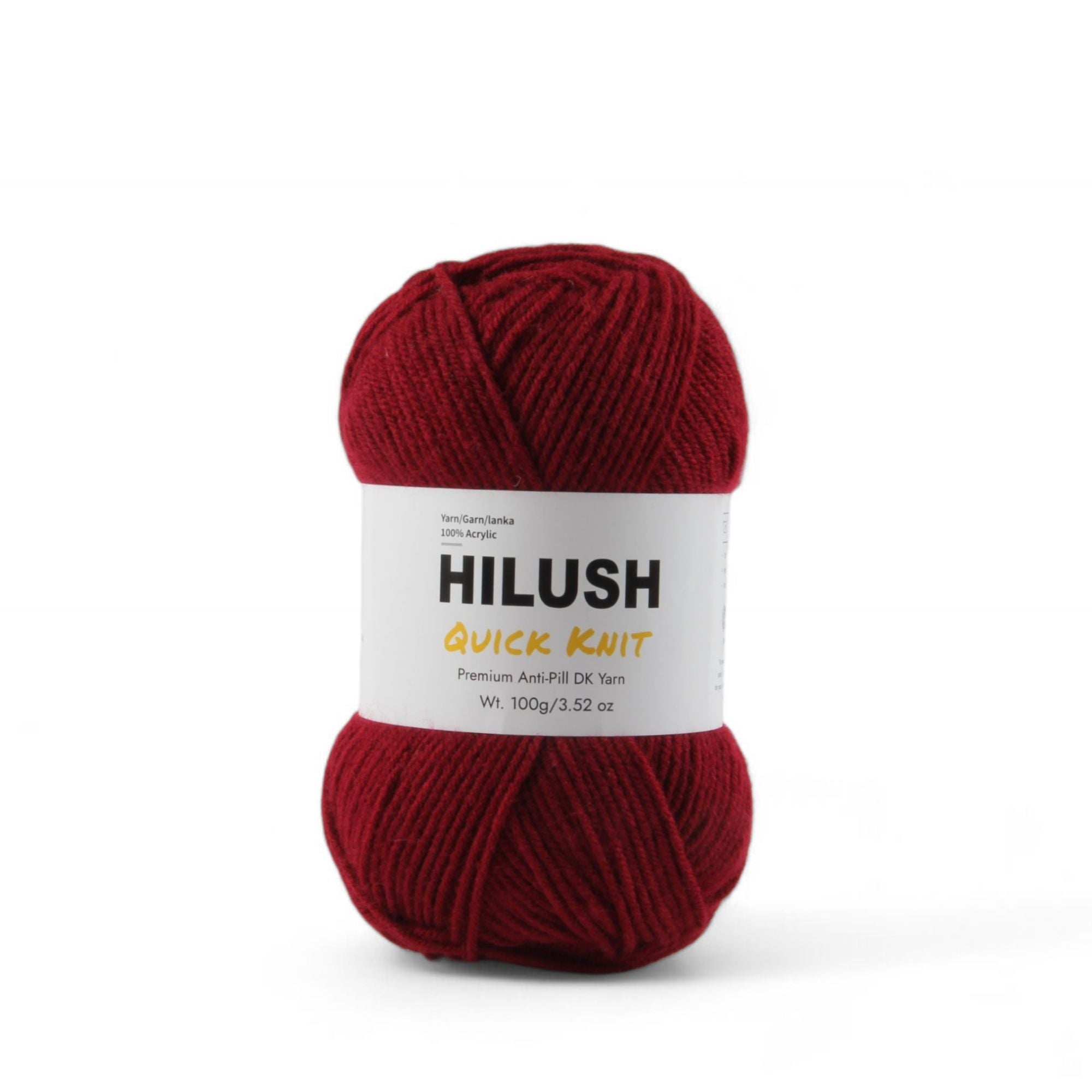 Hilush quick knit yarn ball in wine color, 100g medium weight acrylic yarn for knitting and crochet
