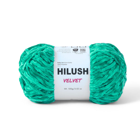 Hilush velvet yarn ball in green color, 100g bulky weight polyester yarn for knitting and crochet