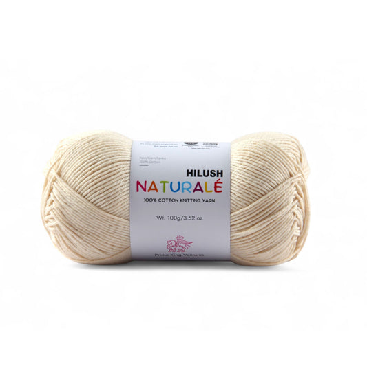 Hilush natural yarn ball in offwhite color, 100g medium weight cotton yarn for knitting and crochet