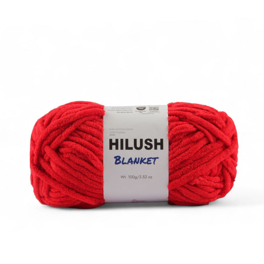 Hilush blanket yarn ball in red color, 100g super bulky weight polyester yarn for knitting and crochet