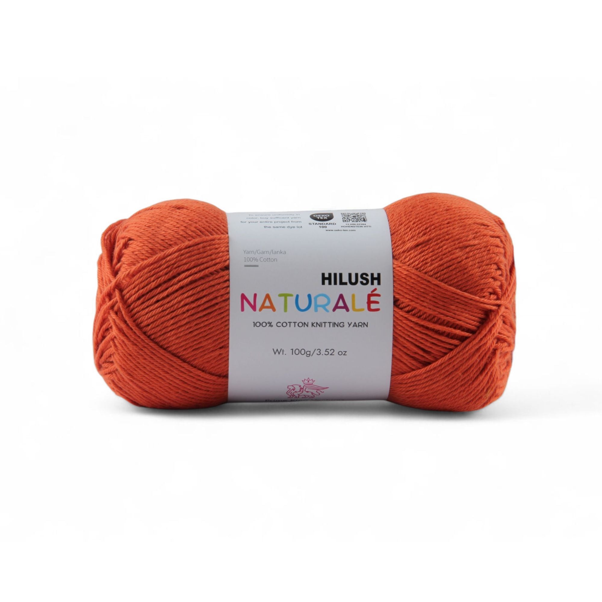 Hilush natural yarn ball in rust red color, 100g medium weight cotton yarn for knitting and crochet