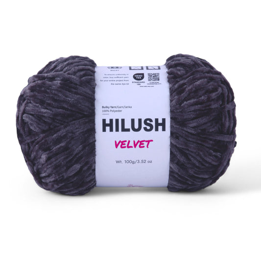 Hilush velvet yarn ball in charcoal black color, 100g bulky weight polyester yarn for knitting and crochet