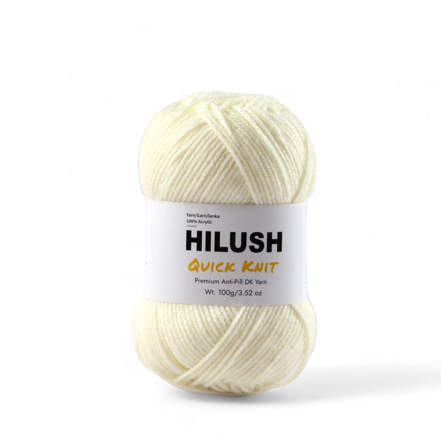 Hilushquick knit yarn ball in off white color, 100g medium weight acrylic yarn for knitting and crochet