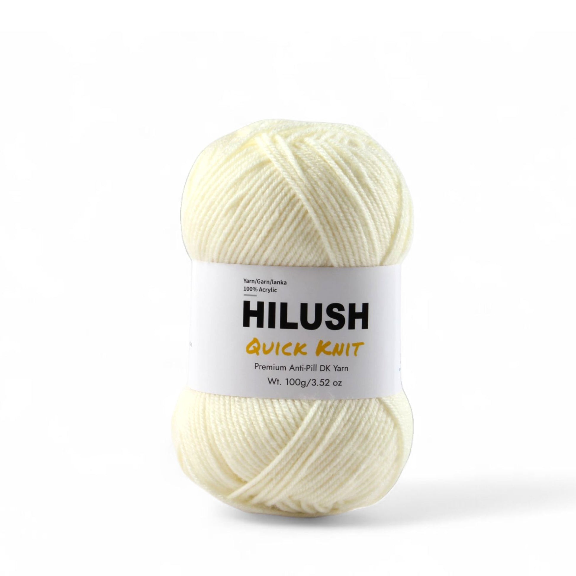 Hilushquick knit yarn ball in off white color, 100g medium weight acrylic yarn for knitting and crochet