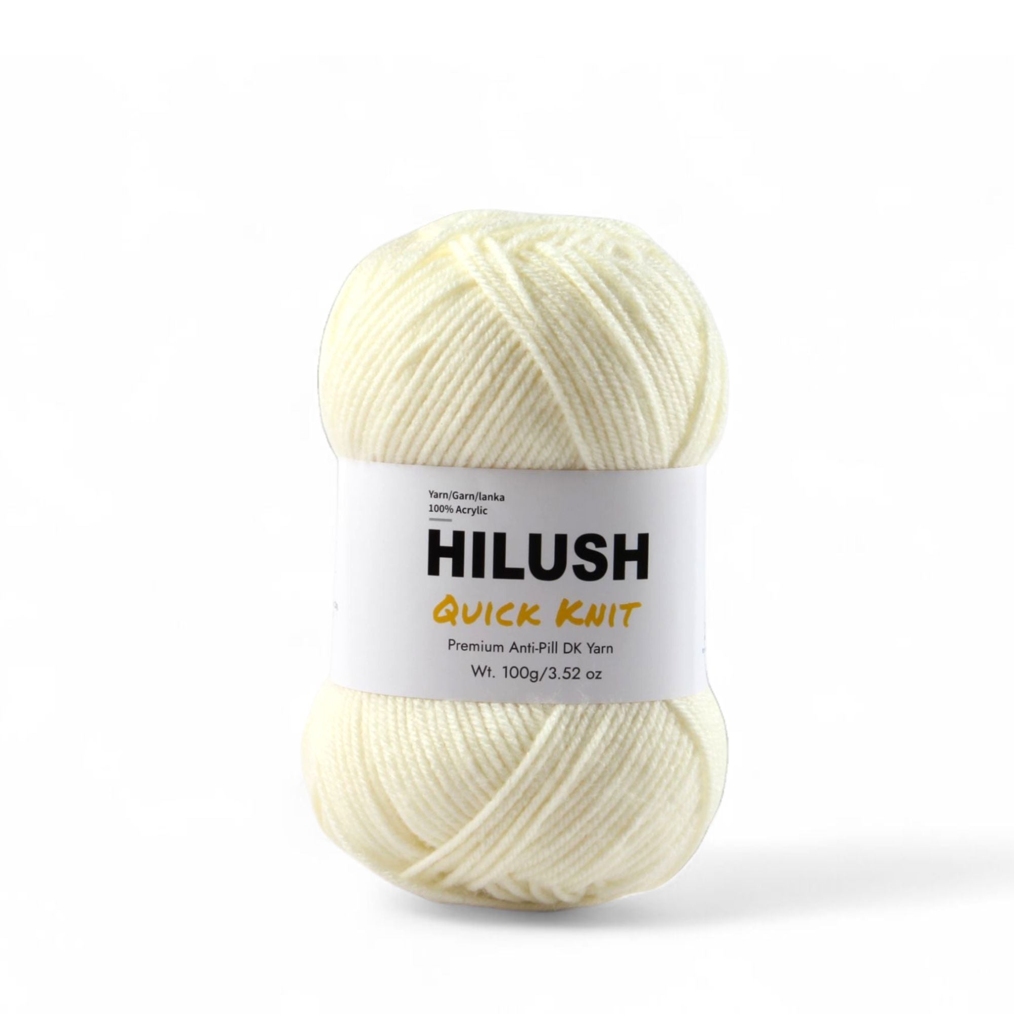 Hilushquick knit yarn ball in off white color, 100g medium weight acrylic yarn for knitting and crochet