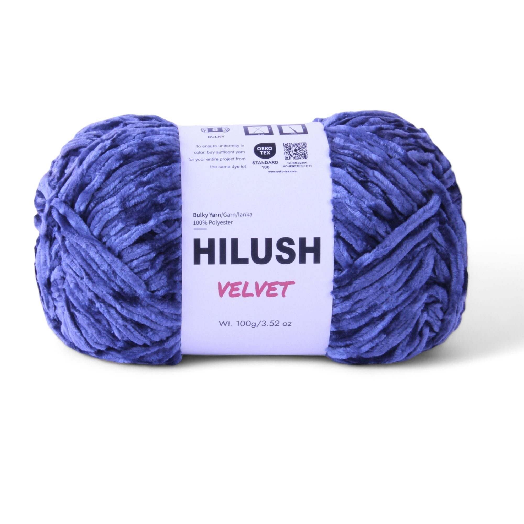Hilush velvet yarn ball in denim blue color, 100g bulky weight polyester yarn for knitting and crochet