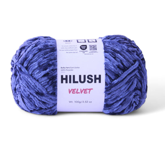 Hilush velvet yarn ball in denim blue color, 100g bulky weight polyester yarn for knitting and crochet