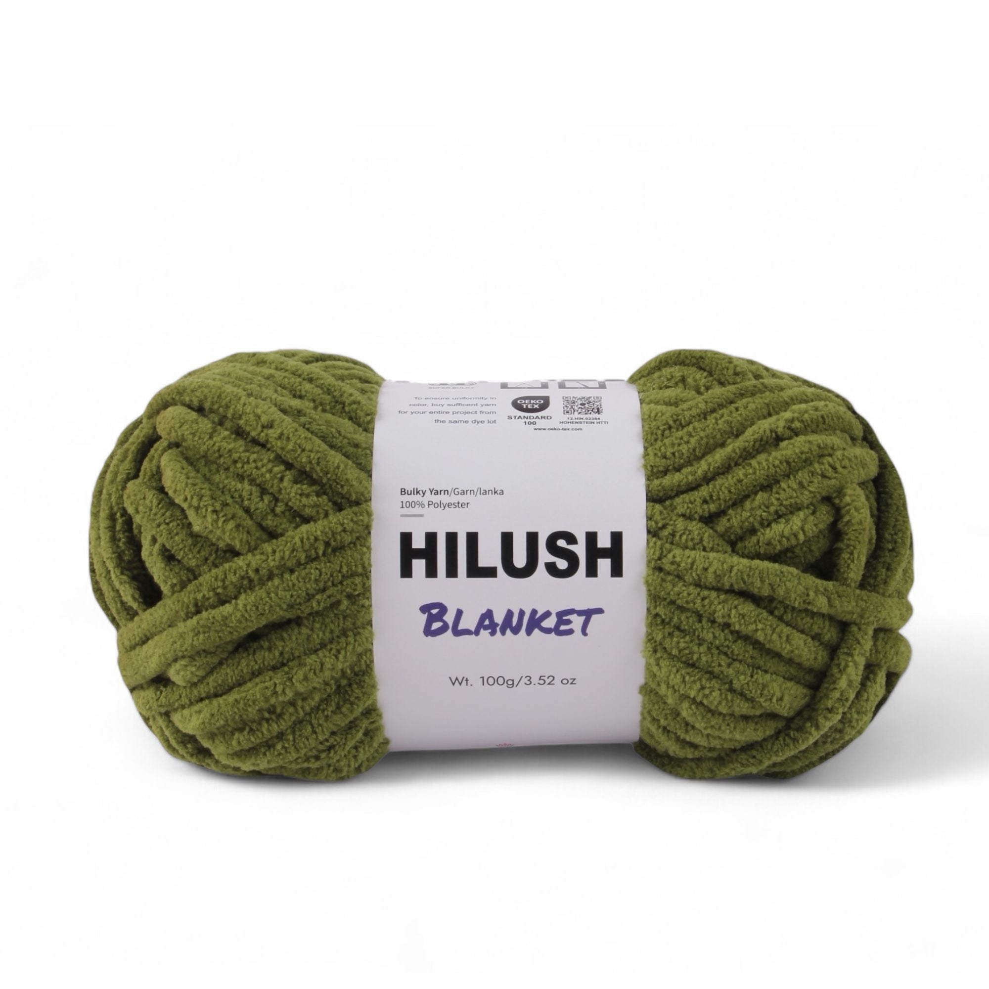 Hilush blanket yarn ball in military green color, 100g super bulky weight polyester yarn for knitting and crochet