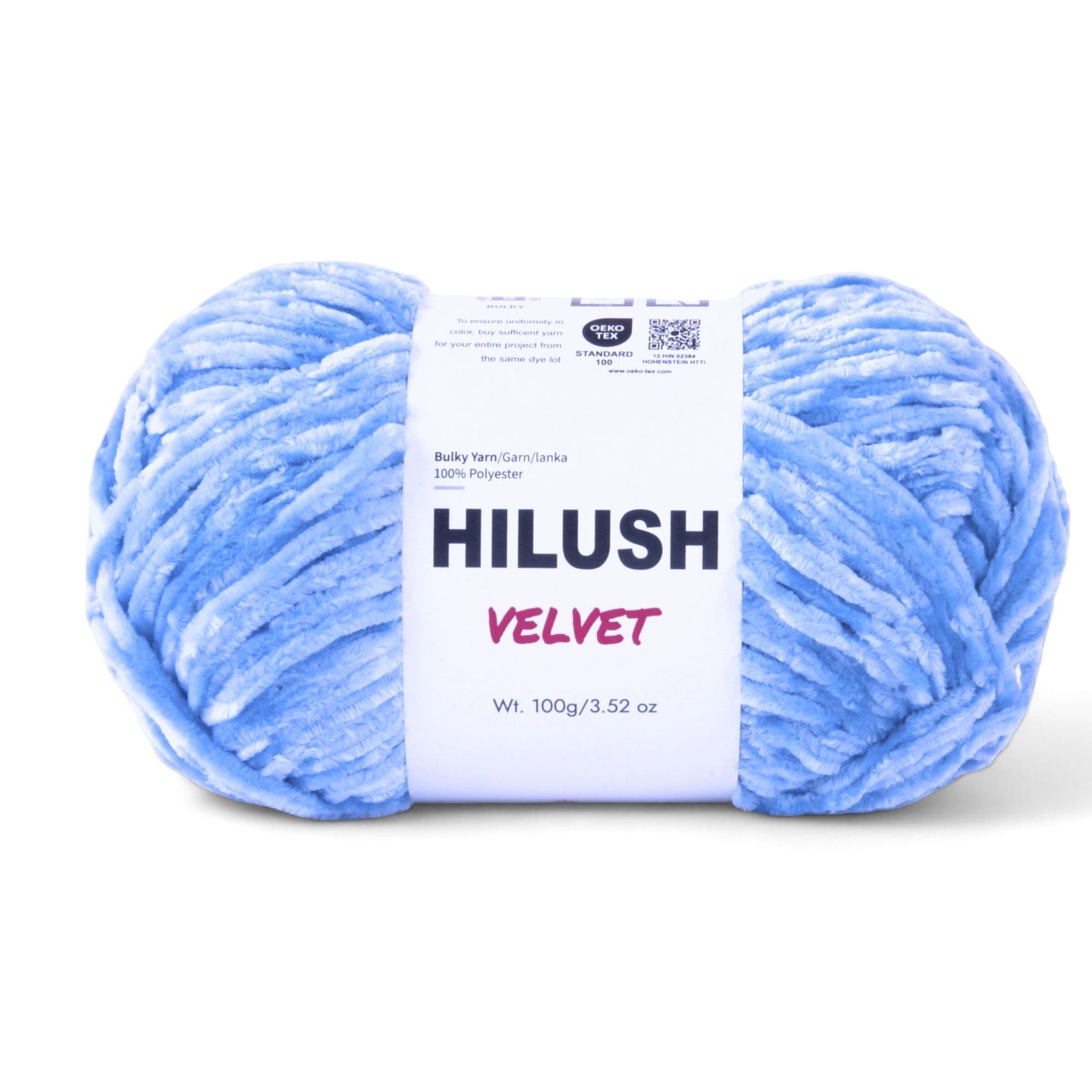Hilush velvet yarn ball in blue color, 100g bulky weight polyester yarn for knitting and crochet